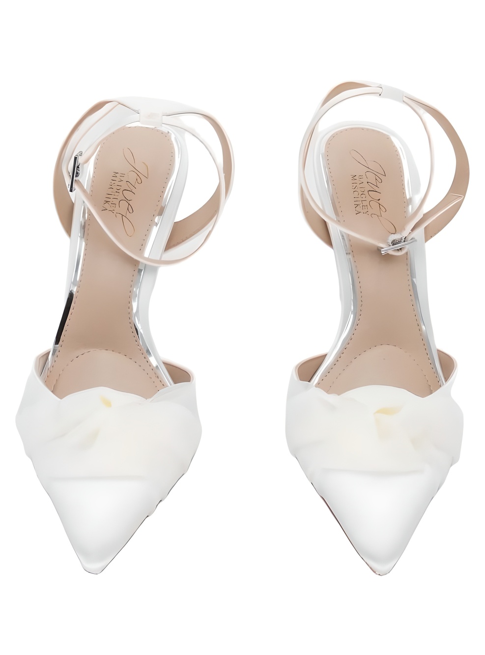 Jewel Badgley Mischka Federica Ivory Satin Pointed Toe Ankle Strap Heels Size 5M - Picture 5 of 6